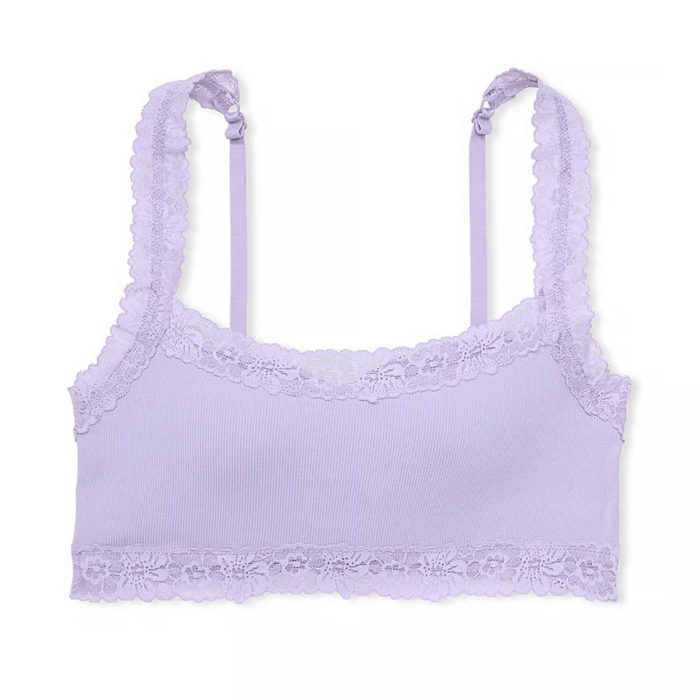 Victorias secret Purple Bralette Ribbed Lace Trim Adjustable Straps Padded